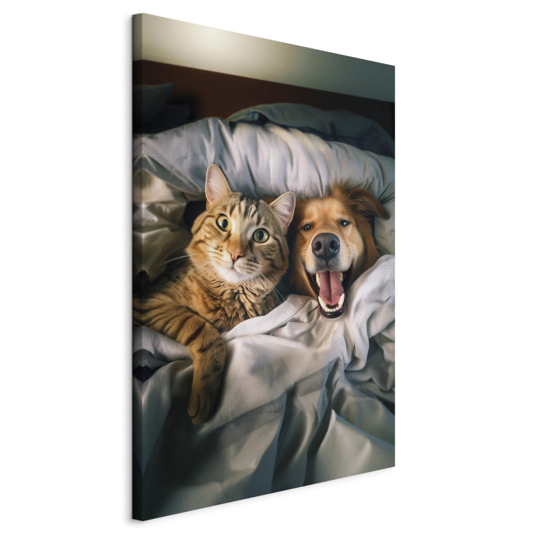 Canvastavla AI Golden Retriever Dog and Tabby Cat - Animals Resting in Comfortable Bedding - Vertical 150236 additionalImage 2