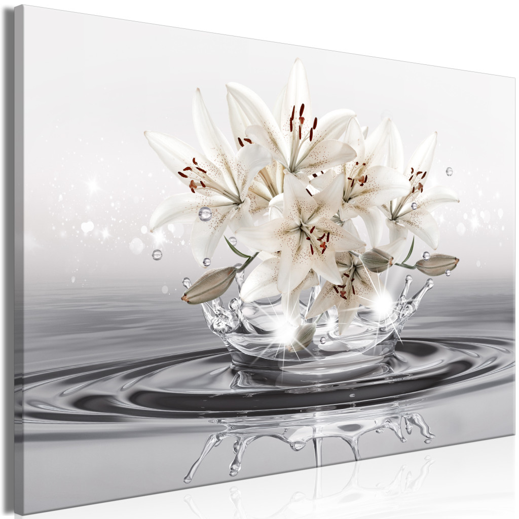 Schilderij Lilies On A Decorative Cream Background In Water [Large Format]
