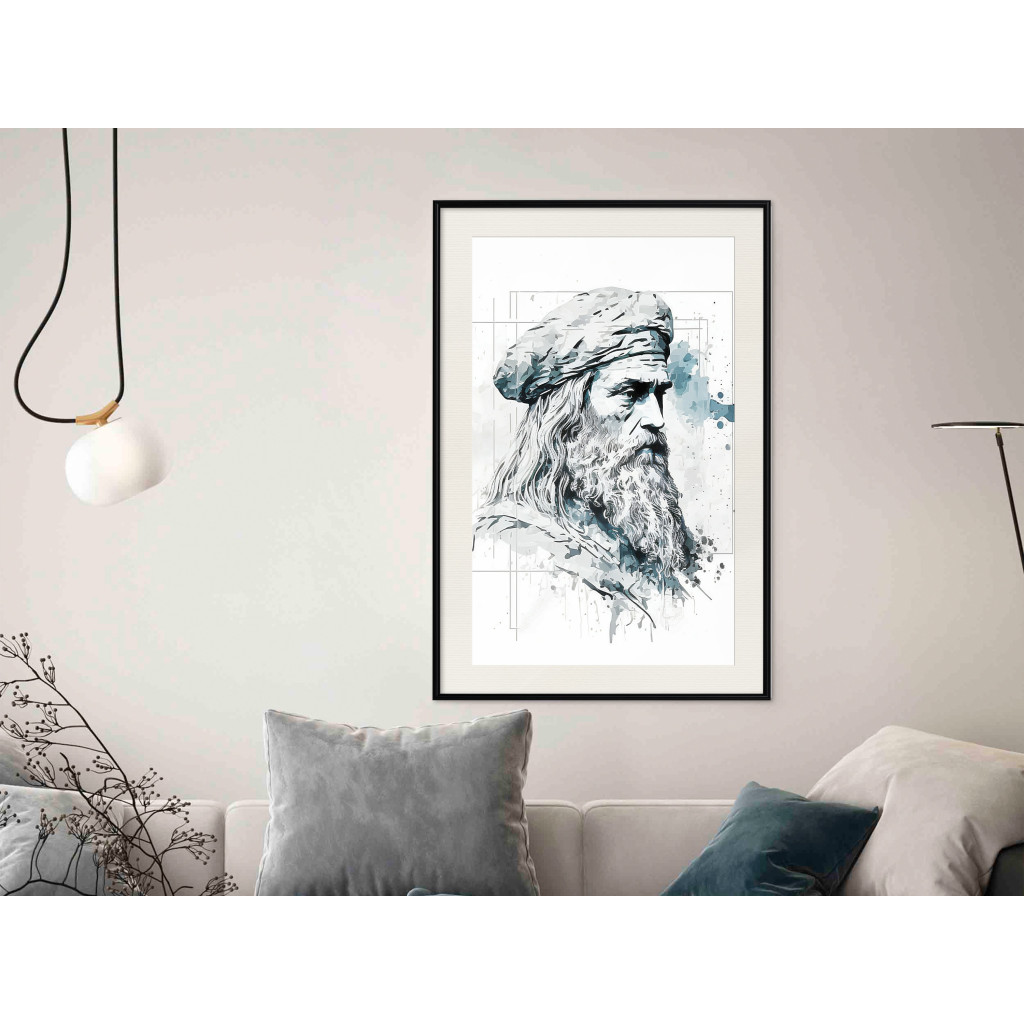 Muur Posters Da Vinci - A Black And White Portrait Of The Artist Generated By AI