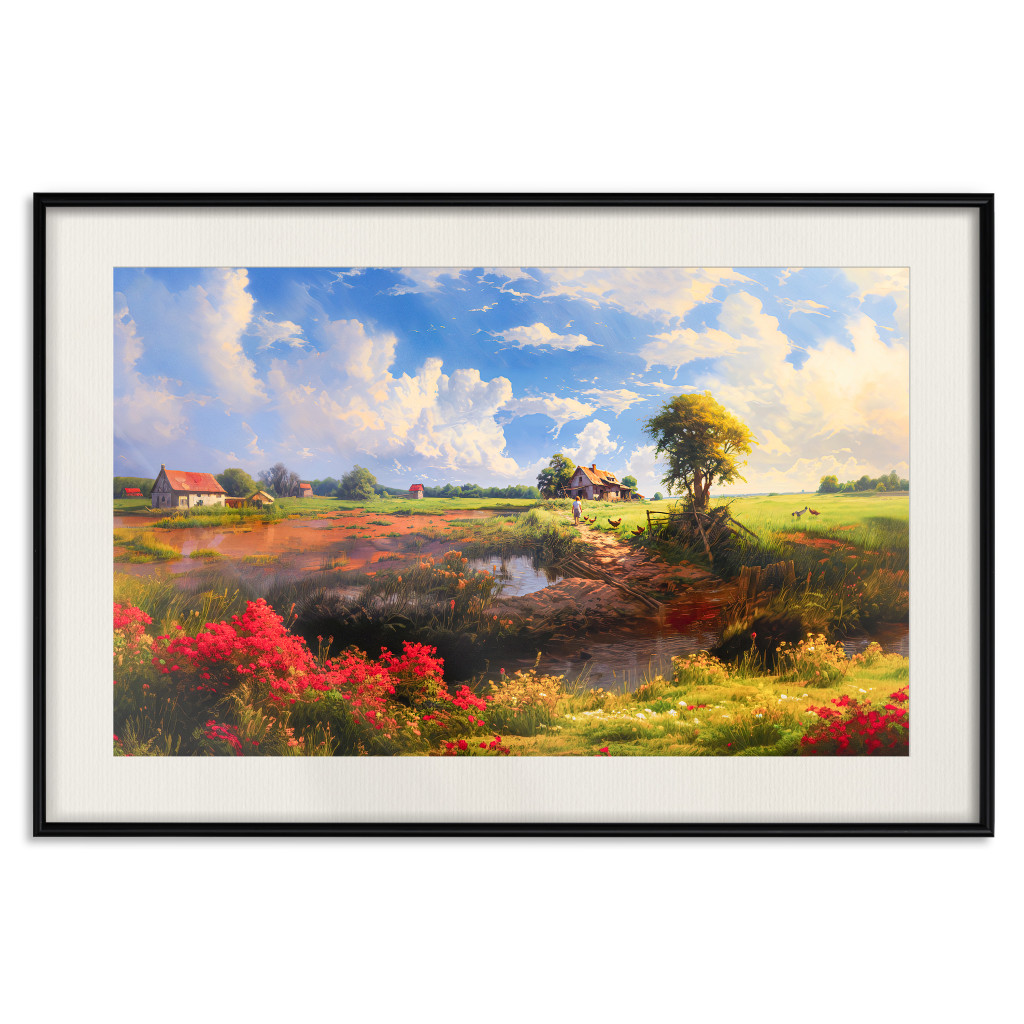 Muur Posters Rural Idyll - Landscape Of The Polish Countryside Painted In Warm Colors