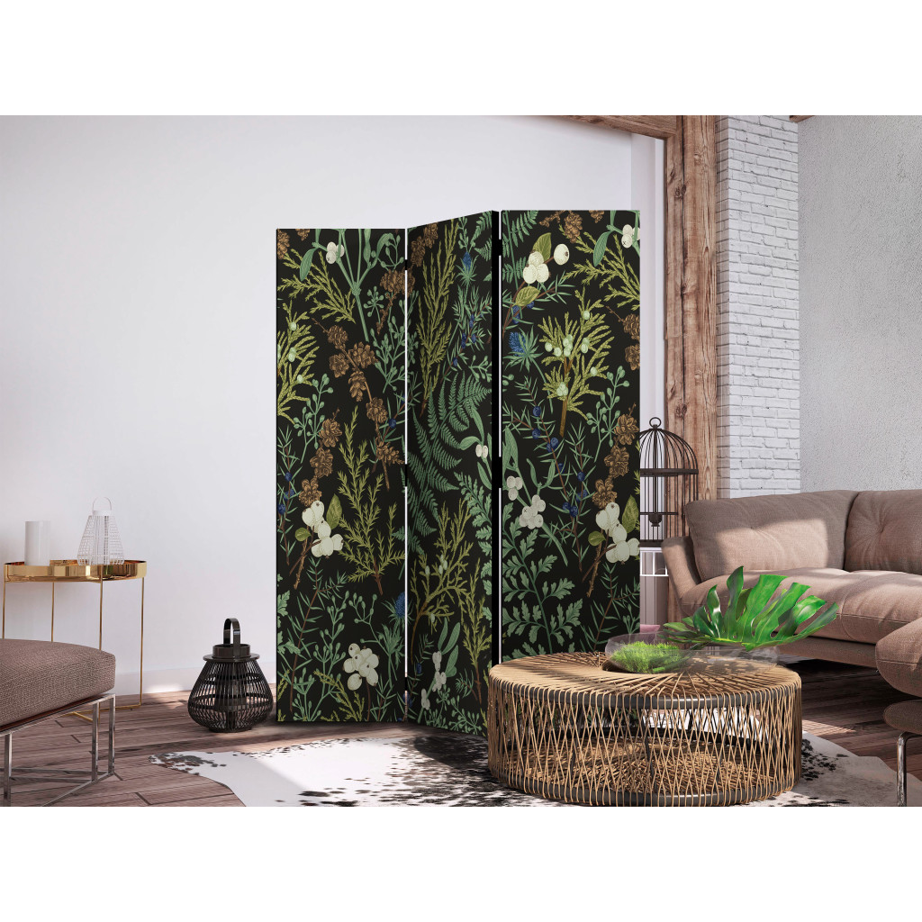 Decoratieve Kamerverdelers  Botanical Pattern - Numerous Species Of Leaves On A Graphite Background [Room Dividers]