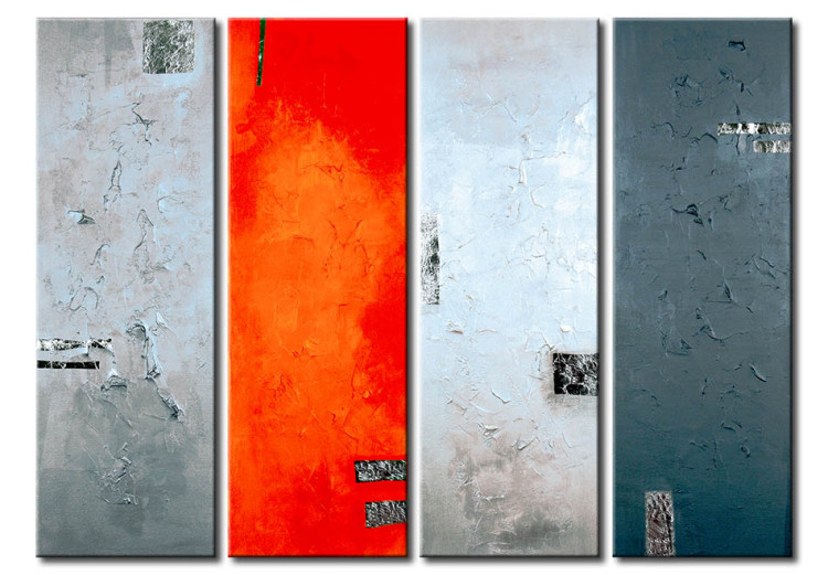 Wandbild Orangener Akzent (4-teilig) - Grauschwarze Abstraktion mit Mustern 47436