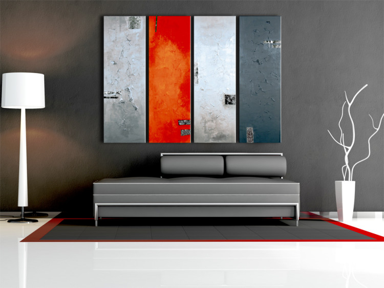 Wandbild Orangener Akzent (4-teilig) - Grauschwarze Abstraktion mit Mustern 47436 additionalImage 3