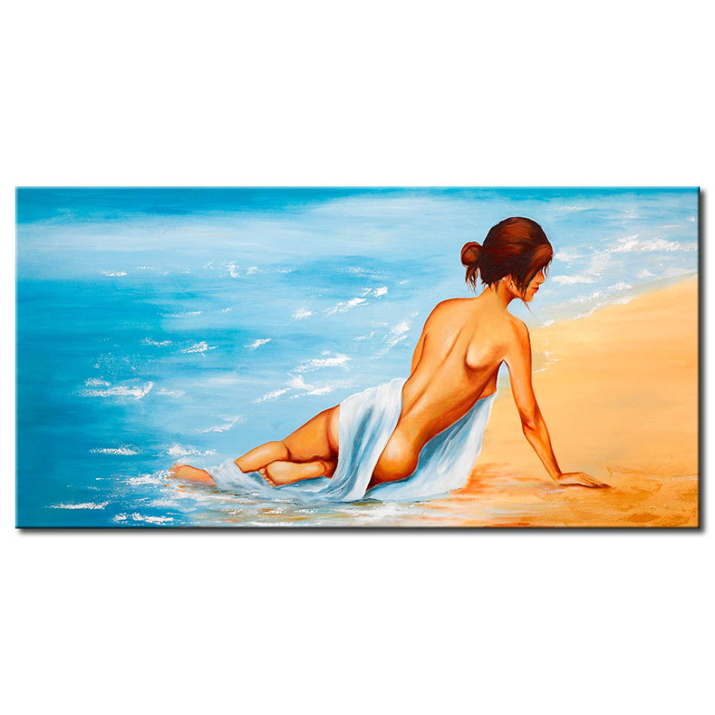 Målning Naken På Stranden - Siluett Av En Naken Kvinna På Stranden