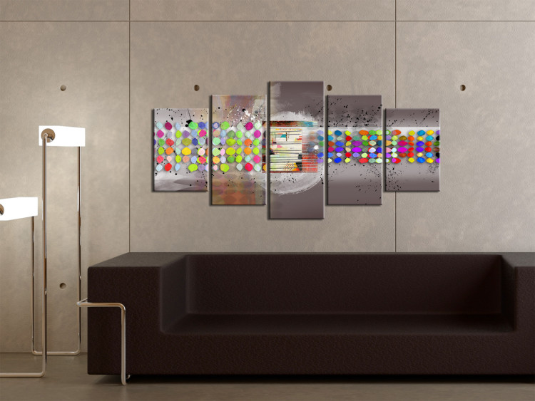 Canvas Dots (5-piece) - Subdued abstraction with a colourful accent 48436 additionalImage 3