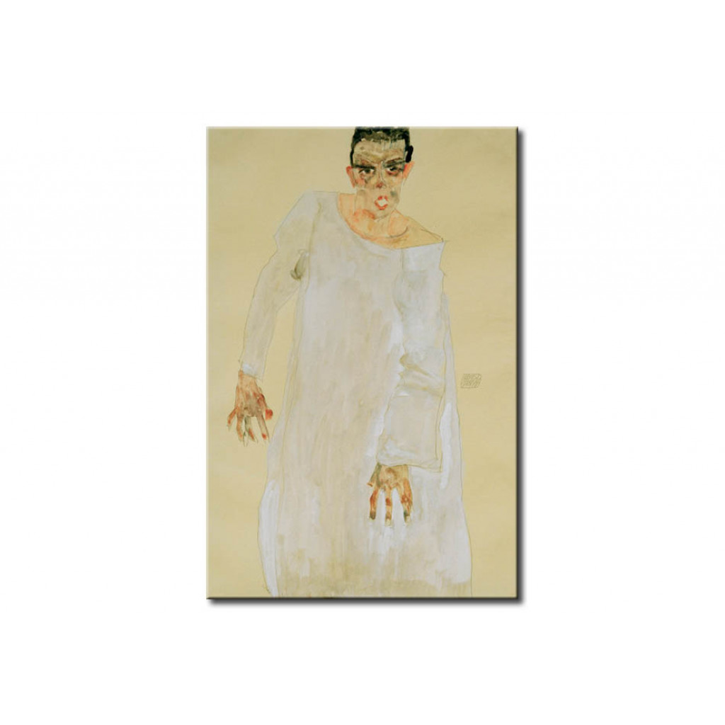 Schilderij  Egon Schiele: Selbstbildnis In Langem Weißen Gewand (Rufender)