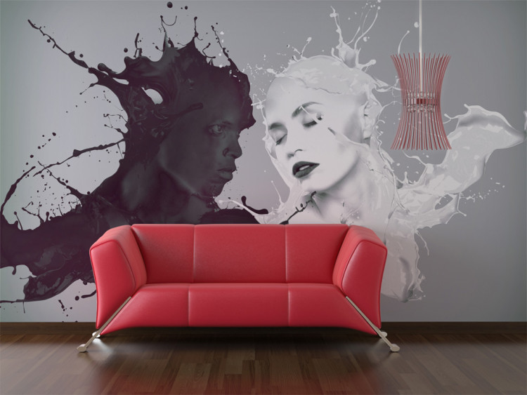Wall Mural Fantasy of Love - Black and white silhouettes of a woman and a man 61236