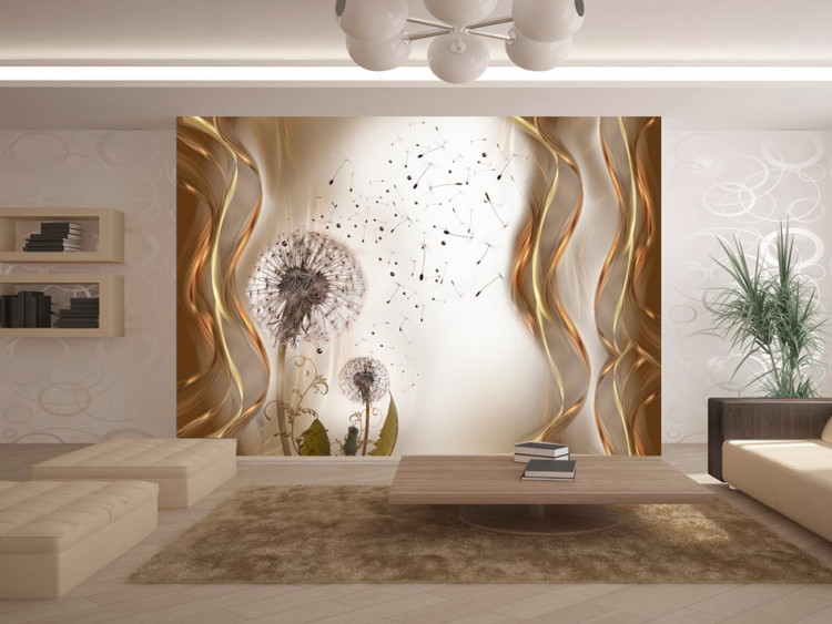 Wall Mural Fleeting Moments - blower flower motif on a background with waves and ornaments