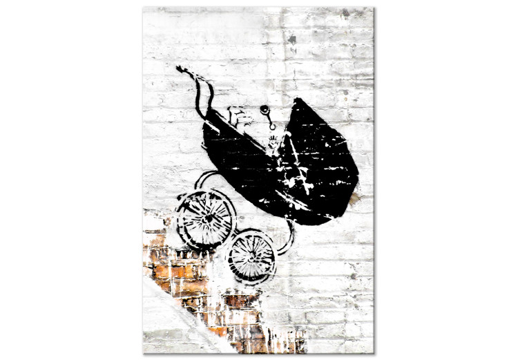 Canvas Slope - Banksy style black and white graffiti with a brick background 118746