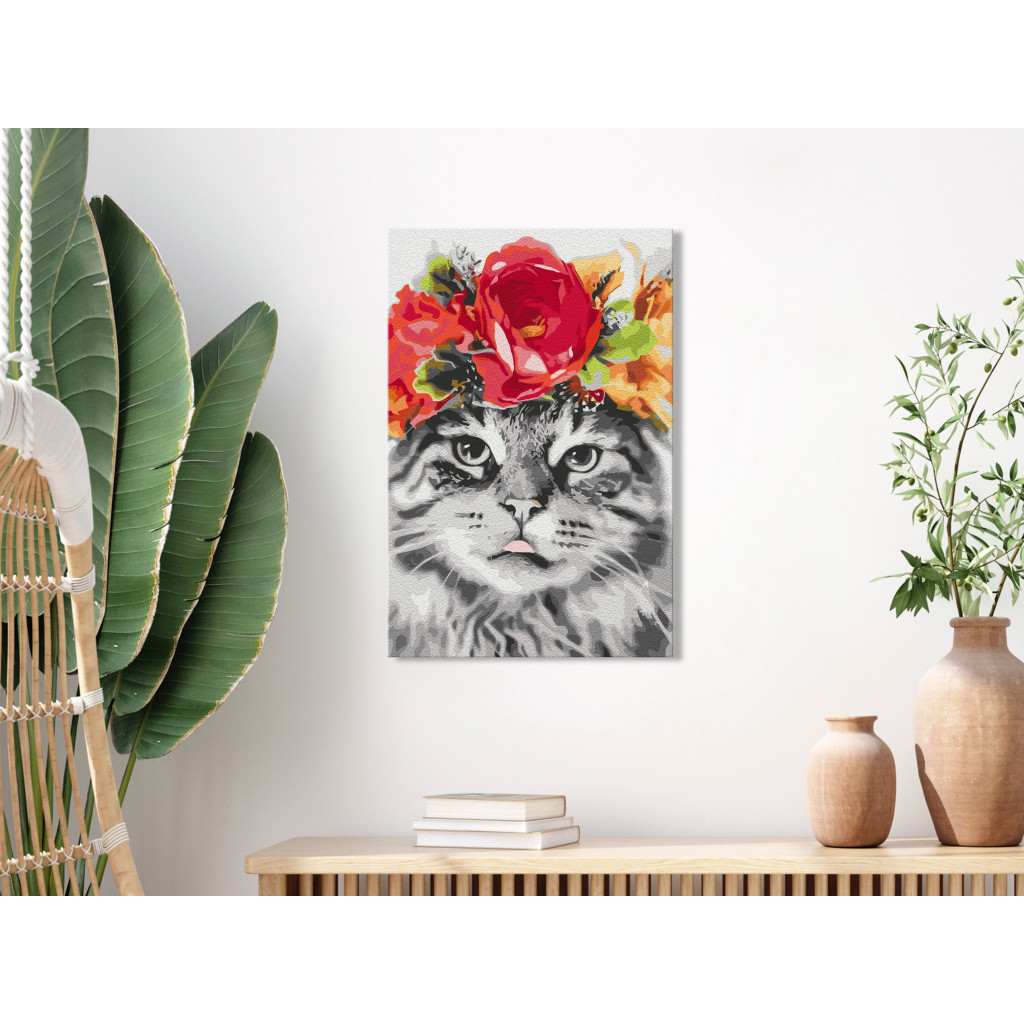 Desenho Para Pintar Com Números Cat With Flowers