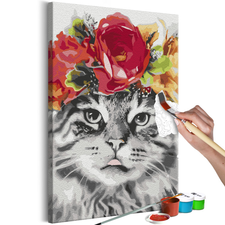 Obraz do malowania po numerach Kot z kwiatami 132046 additionalImage 3