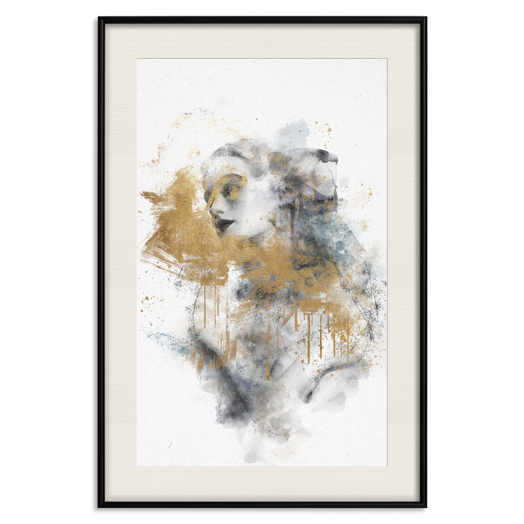Muur Posters Golden Fantasy - Watercolor Female Nude With Abstract Accents