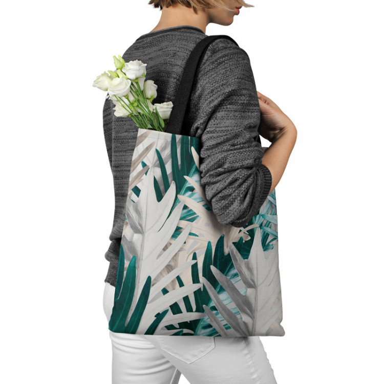 Borsa a sacco Philodendron xanadu - a white and turquoise pattern with exotic leaves 147546 additionalImage 3