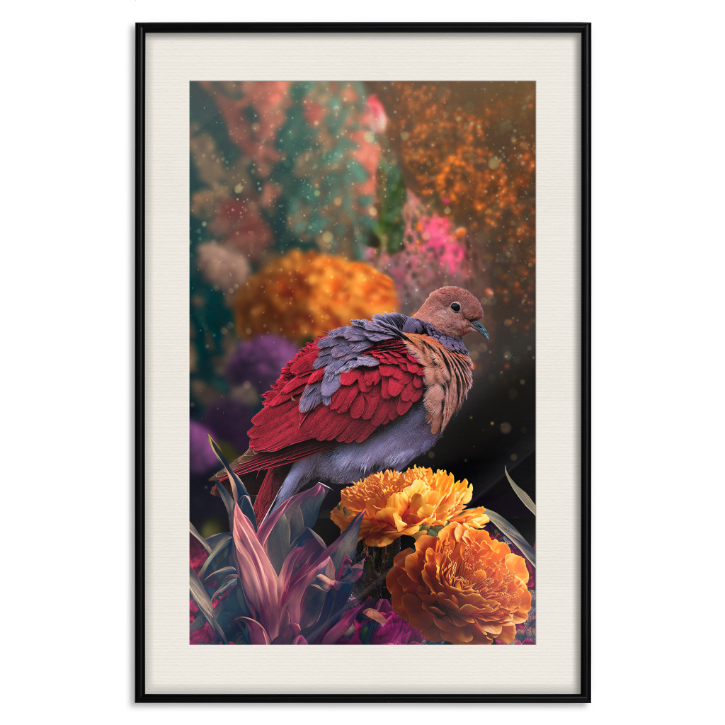 Plakat: Magiczna Roślinność - Zaczarowany Ogród Z Okazałym Ptakiem