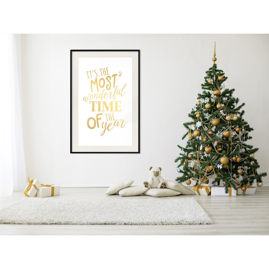 Plakat: Najpiękniejszy Czas - Złoty Napis, Ozdobny Tekst świąteczny