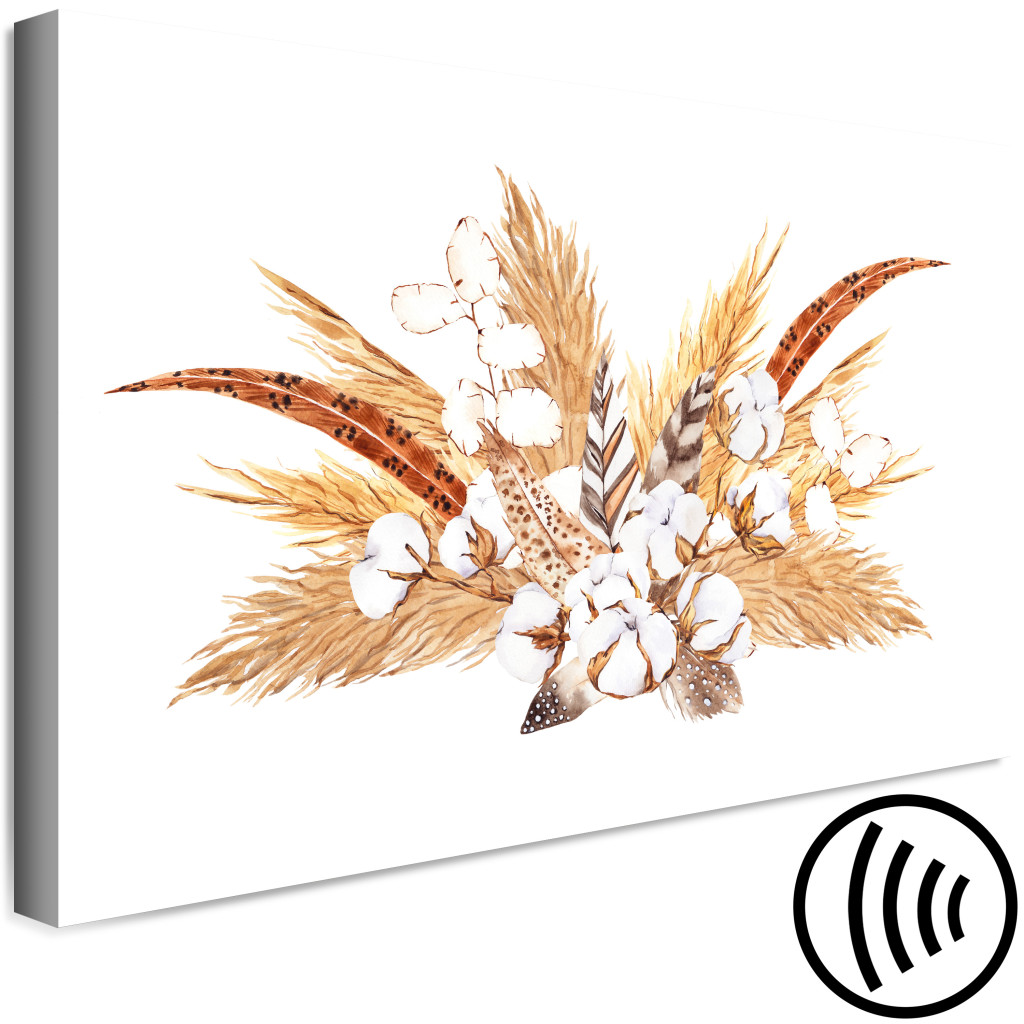 Pintura Em Tela Watercolor Bouquet - Composition Of Feathers And Dry Grass In Shades Of Beige