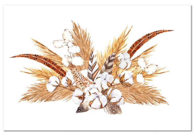 Quadro Watercolor Bouquet - Composition of Feathers and Dry Grass in Shades of Beige 149746