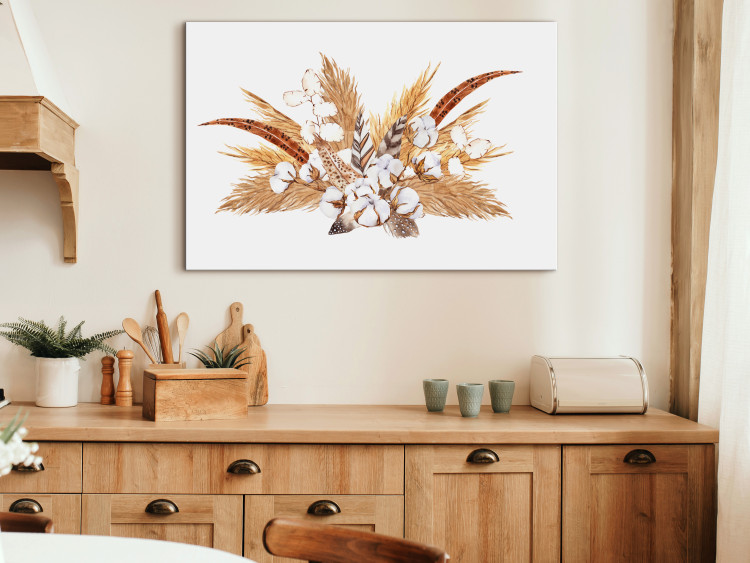 Quadro Watercolor Bouquet - Composition of Feathers and Dry Grass in Shades of Beige 149746 additionalImage 3