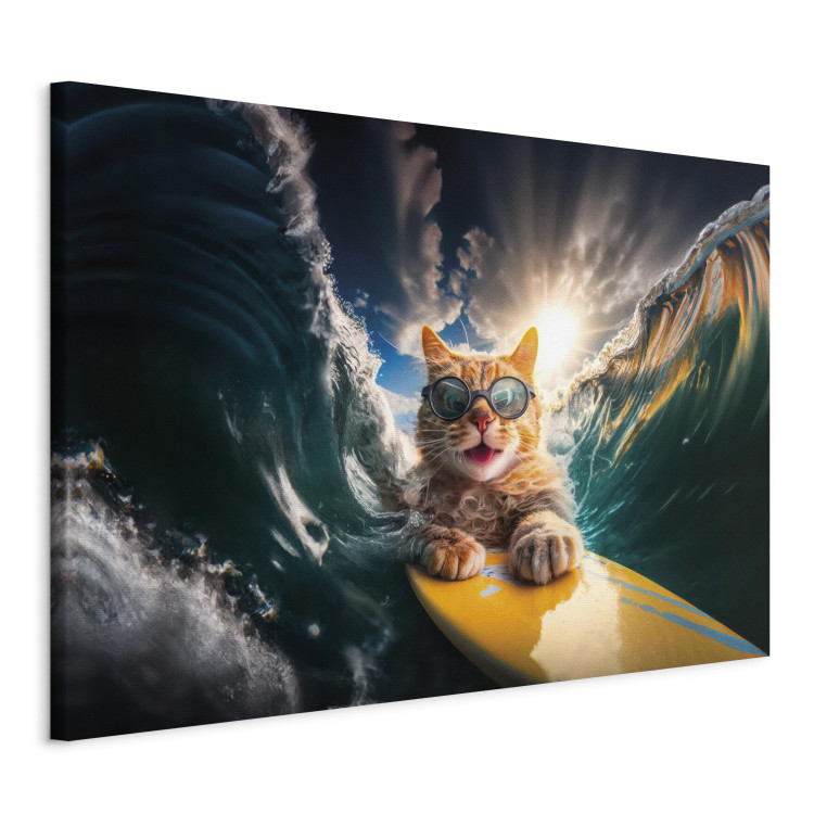 Konst AI Cat - Ginger Animal Surfing on a Board in a Stormy Sea - Horizontal 150246 additionalImage 2