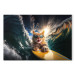 Konst AI Cat - Ginger Animal Surfing on a Board in a Stormy Sea - Horizontal 150246