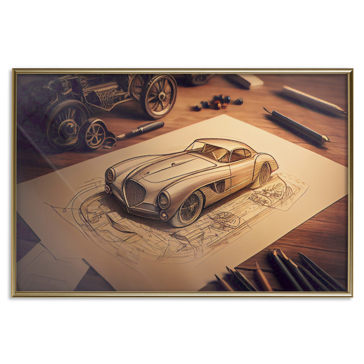 Poster Car Sketch - A Drawing of a Retro Car Generated by AI 151146 additionalImage 20