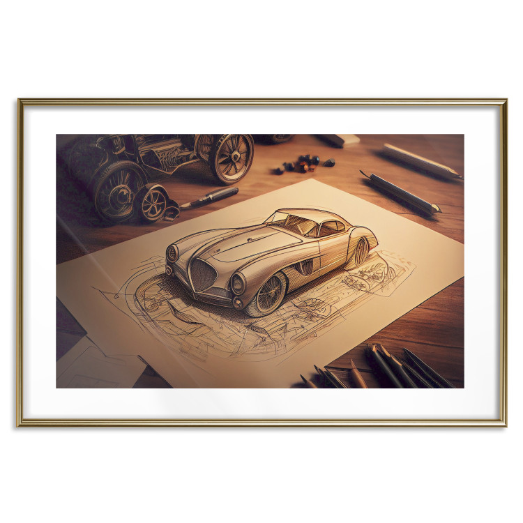 Poster Car Sketch - A Drawing of a Retro Car Generated by AI 151146 additionalImage 21