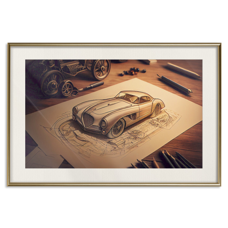 Poster Car Sketch - A Drawing of a Retro Car Generated by AI 151146 additionalImage 27