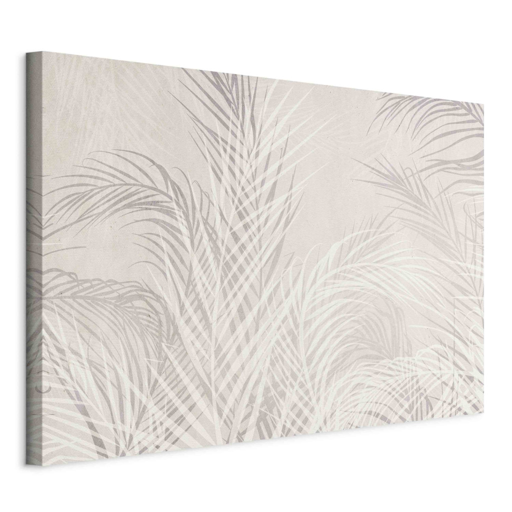 Schilderij Palm Trees In The Wind - Gray Twigs With Leaves On A Light Beige Background [Large Format]