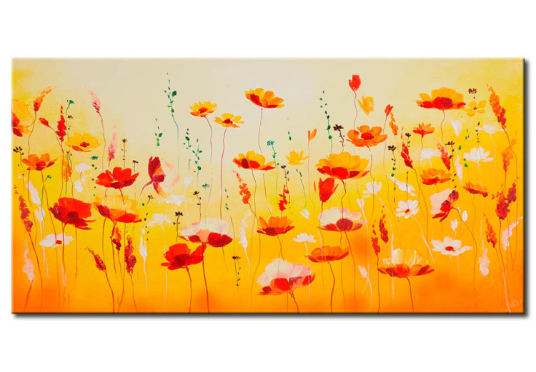 Canvas Art Print Mood Booster (1-piece) - Subtle meadow of flowers on a sunny background 48646