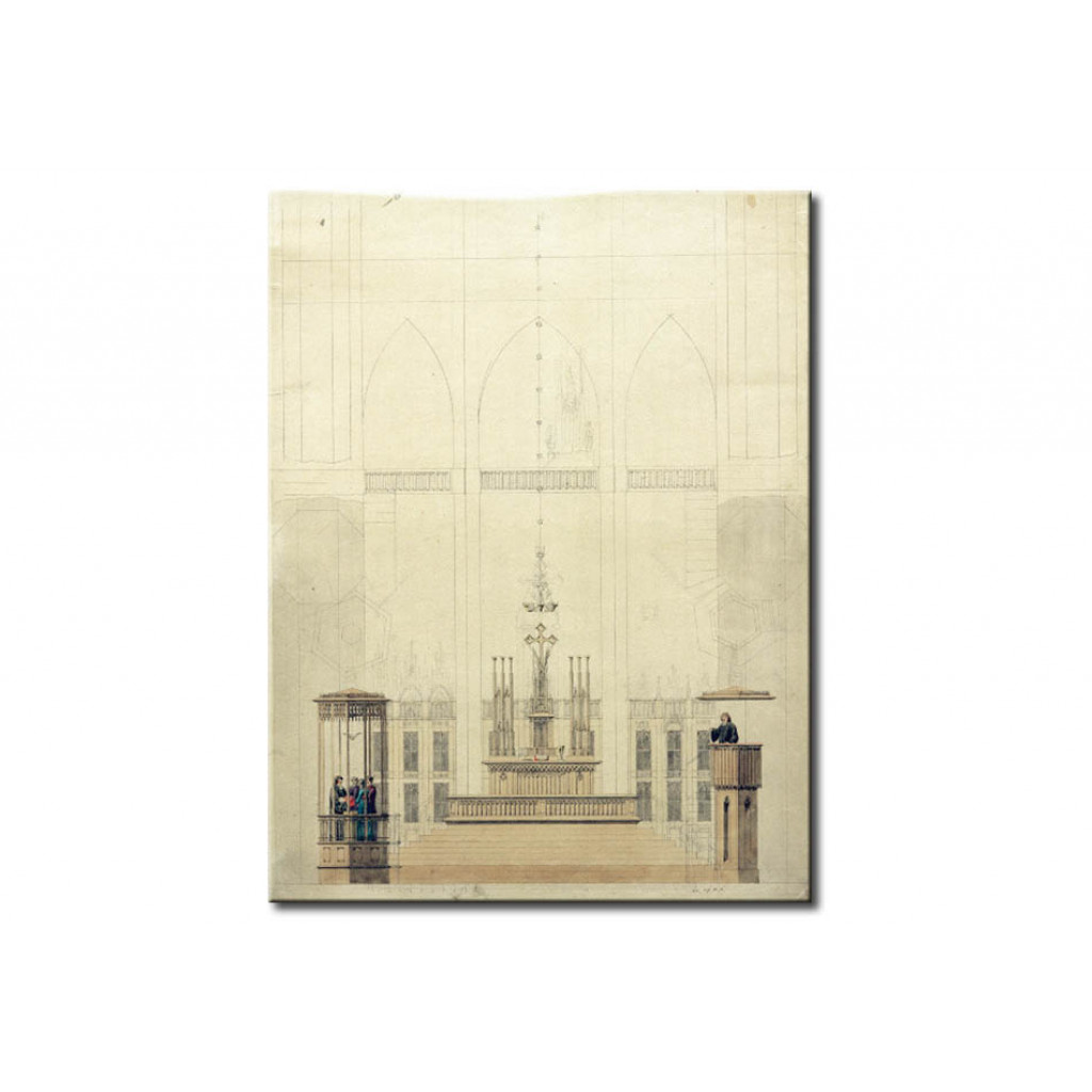 Schilderij  Caspar David Friedrich: Altar Room With Baptistry And Pulpit. Sketch For The Design Of The Choir Of The Marienkirche In Stralsund