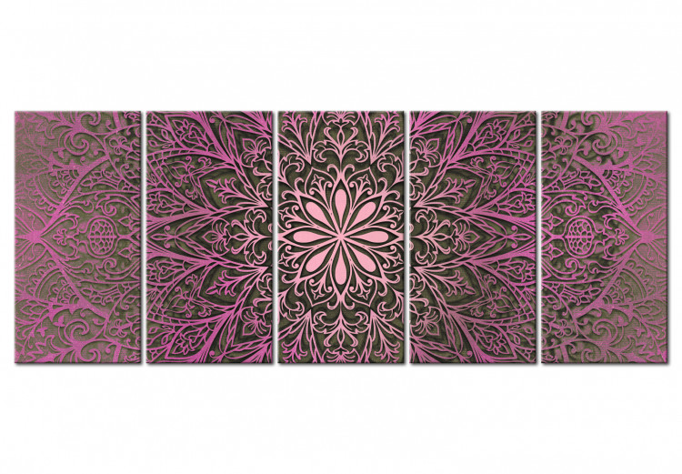 Leinwandbild Rosa-braunes Mandala - Grafik, die ein Fragment des Musters darstellt