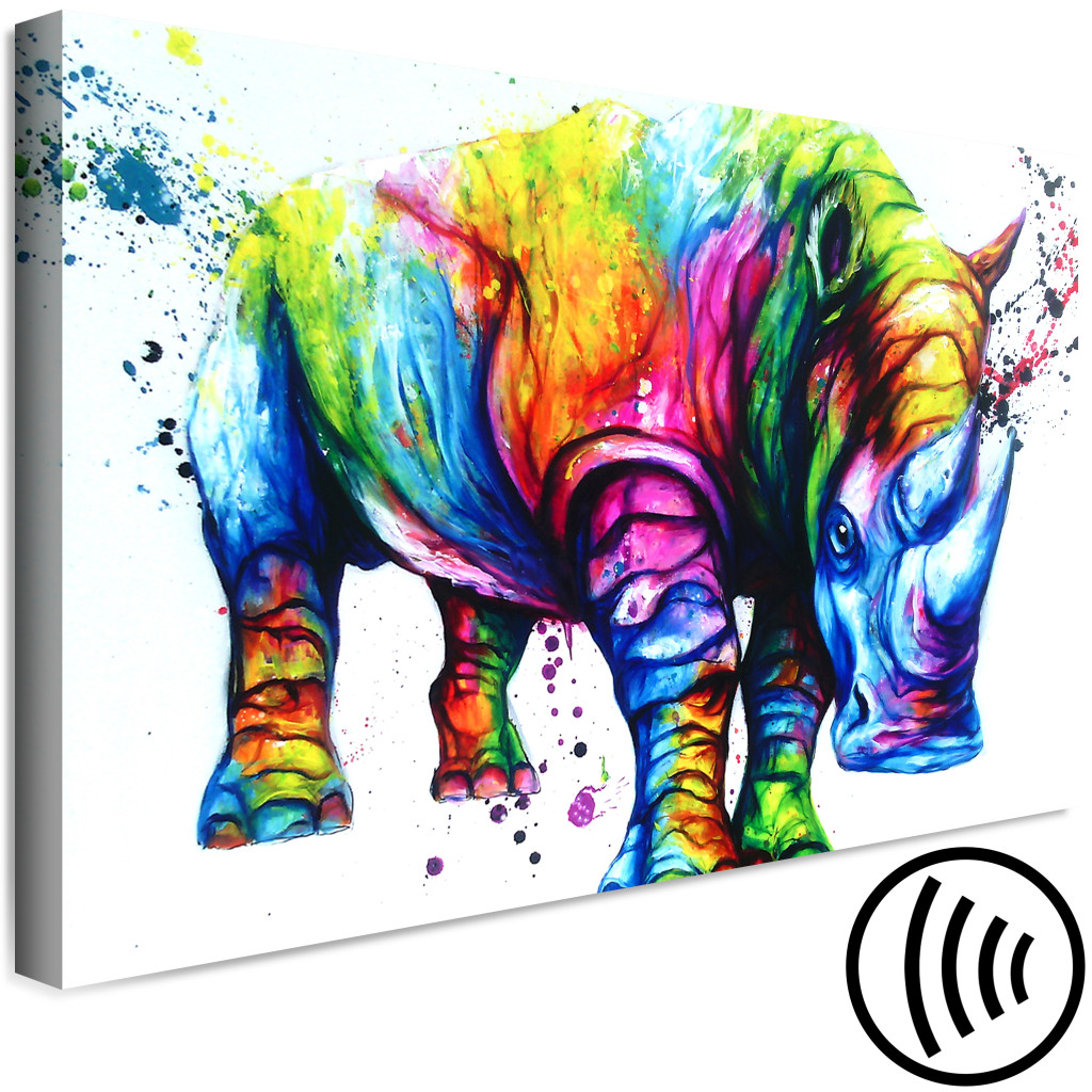 Quadro Pintado Colourful Rhino (1 Part) Wide