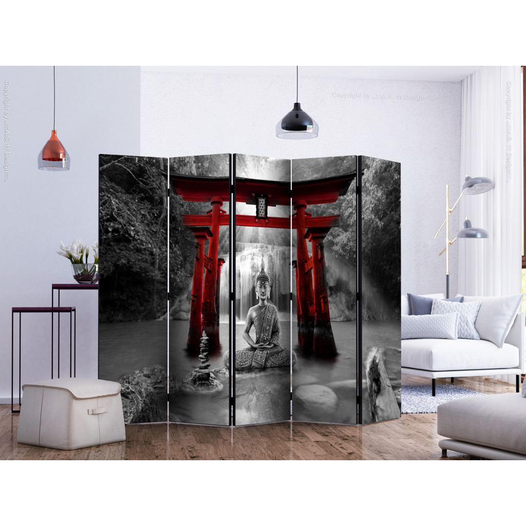 Decoratieve Kamerverdelers  Buddha Smile (Red) II [Room Dividers]