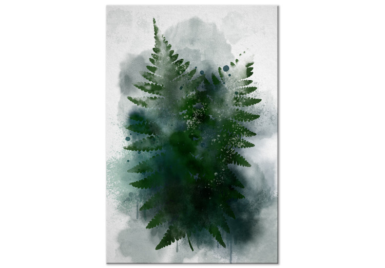 Canvas Fern in the fog - plant leaves in cold fog cloud, green and grey