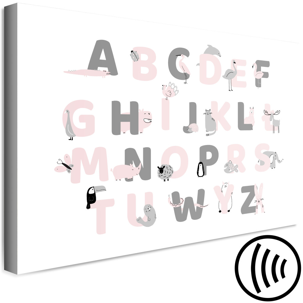 Schilderij  Voor Kinderen: Polish Alphabet For Children - Pink And Gray Letters With Animals