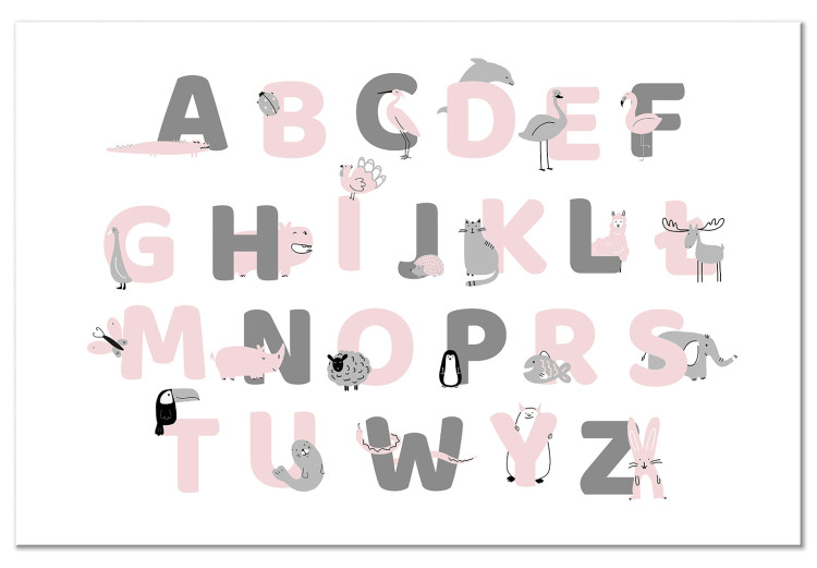 Canvas Polish Alphabet for Children - Pink and Gray Letters with Animals