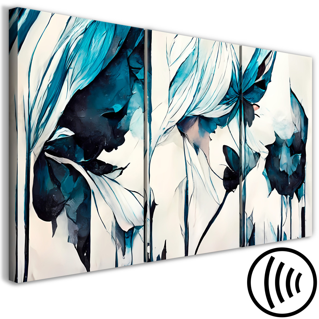 Obraz Abstrakcyjne Kwiaty - Kompozycja W Tonacjach Błękitnych Na Jasnym Tle