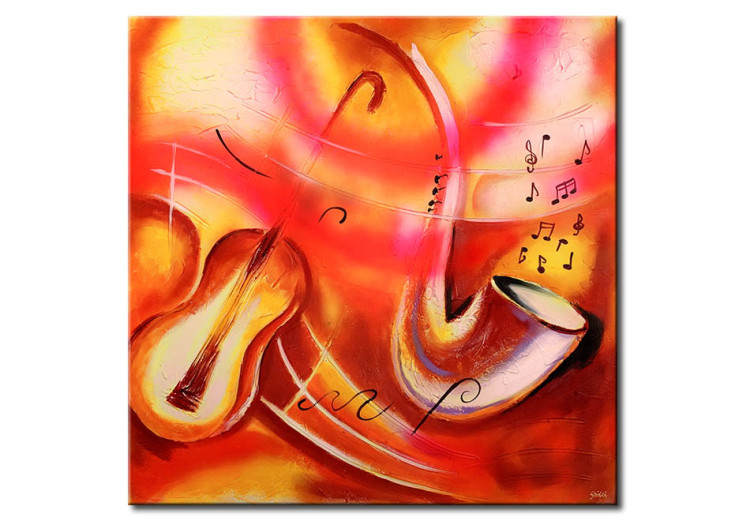Quadro pintado Melodia com Notas (1 peça) - Instrumentos musicais em tons vivos 46756