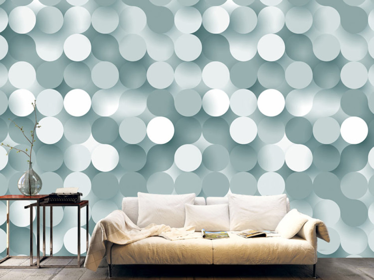 Mural de parede Fantasia Geométrica em Rede - fundo com desenhos em círculos brancos e cinzas