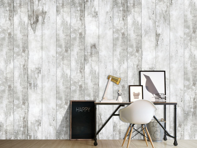 Wall Mural Monolithic Background - Gray and White Composition of Vertical Wooden Planks