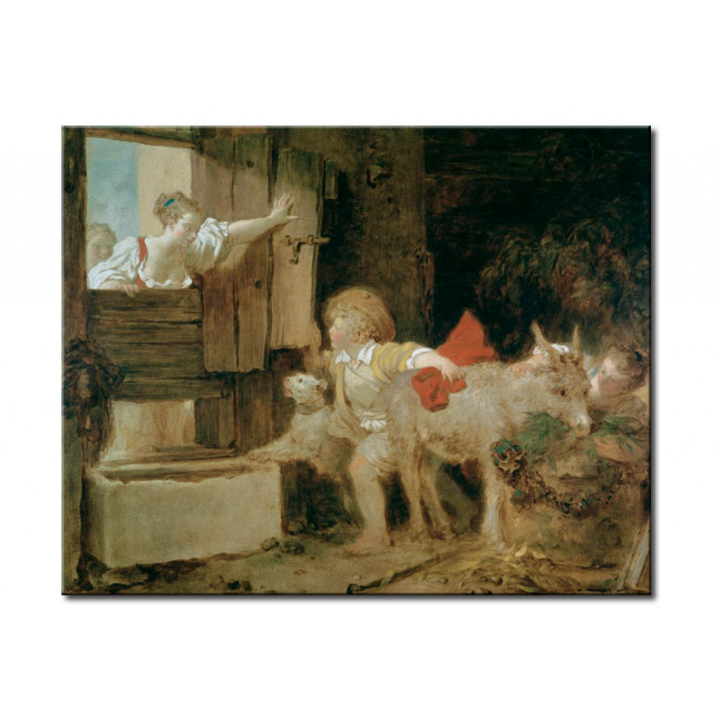 Schilderij  Jean-Honoré Fragonard: The Donkey Stall.