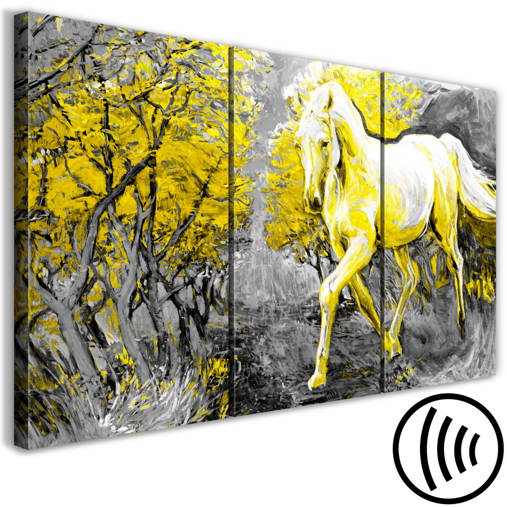 Schilderij  Paarden: Paard In Boslandschap (3-delig) - Dier Tussen Kleurrijke Bomen