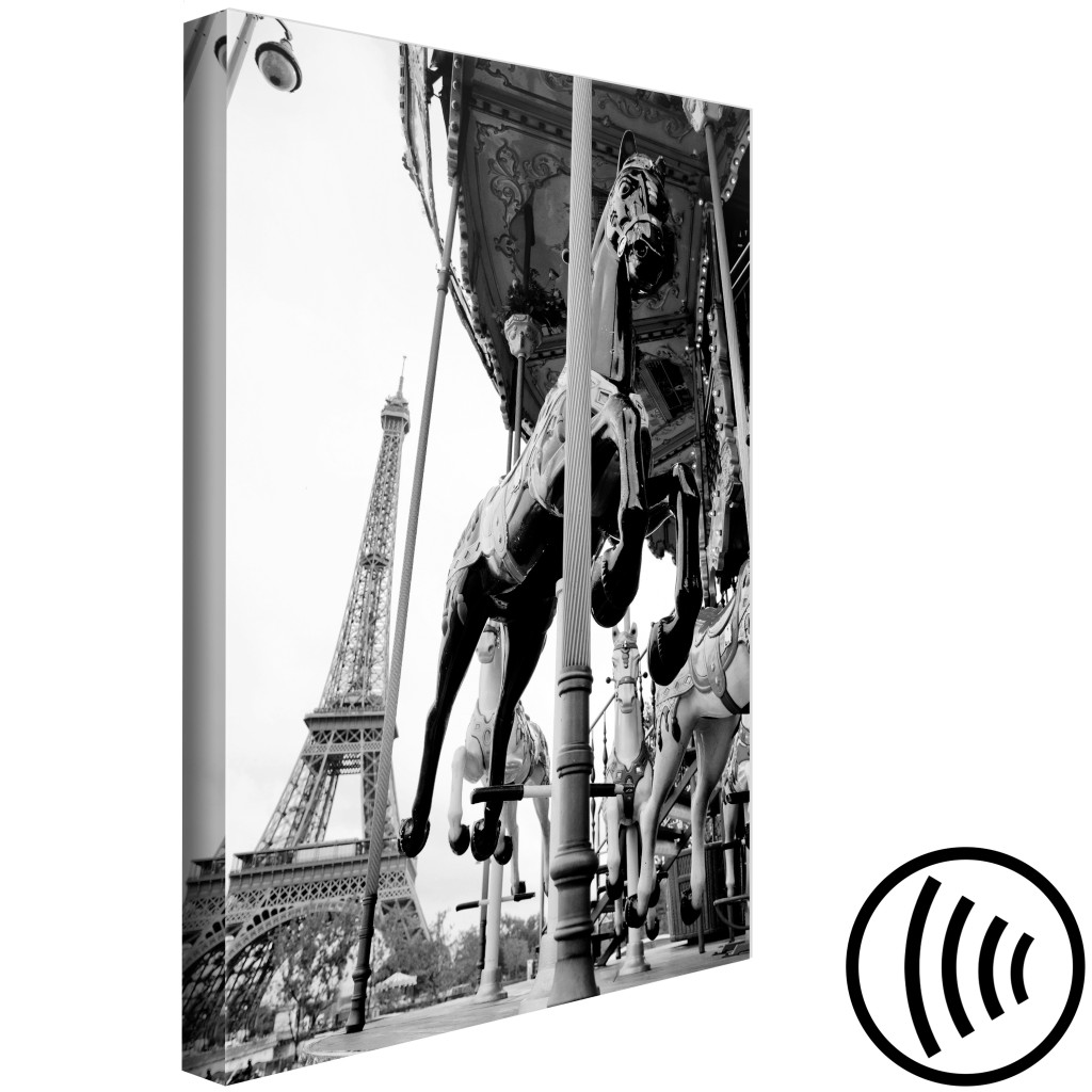 Pintura Carrossel De Paris - A Preto E Branco Com Vista Para A Torre Eiffel