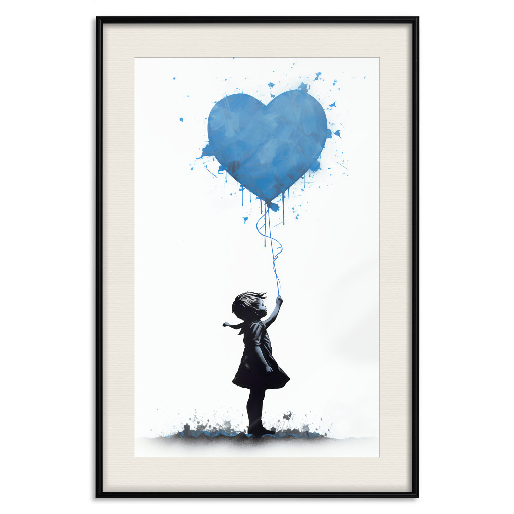 Muur Posters Blue Heart - Banksy-Inspired Balloon Mural
