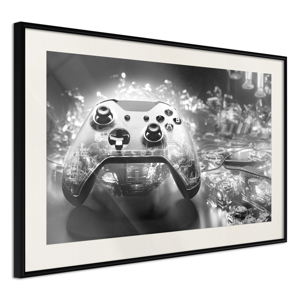 Muur Posters Gaming Technology - Game Pad On A Black And White Background
