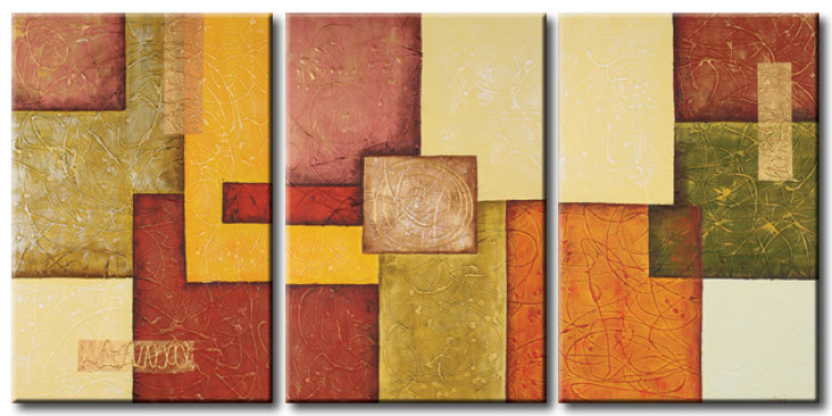 Canvas Planes with Designs (3-piece) - abstraction with rectangles 47366