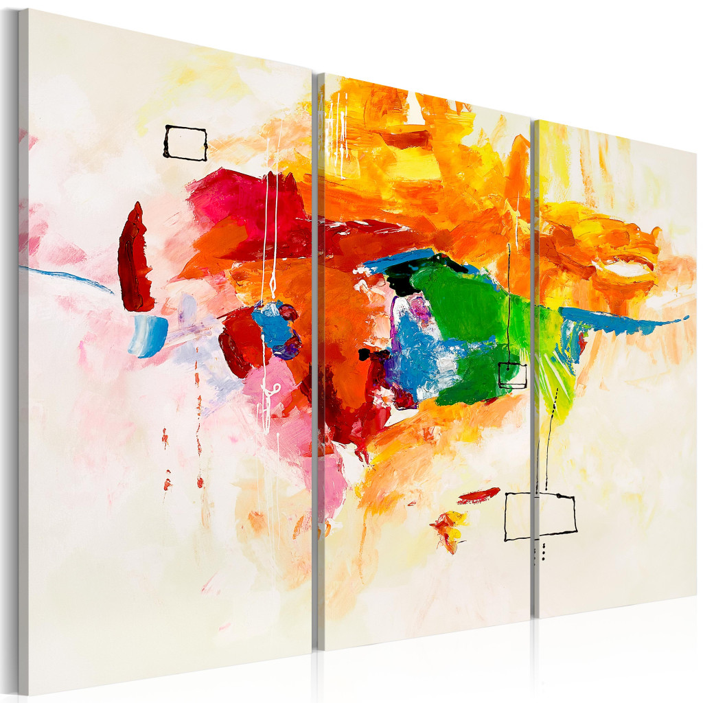 Målning Abstrakt Papegoja (1-del) - Färgglad Fantasi På Beige Bakgrund