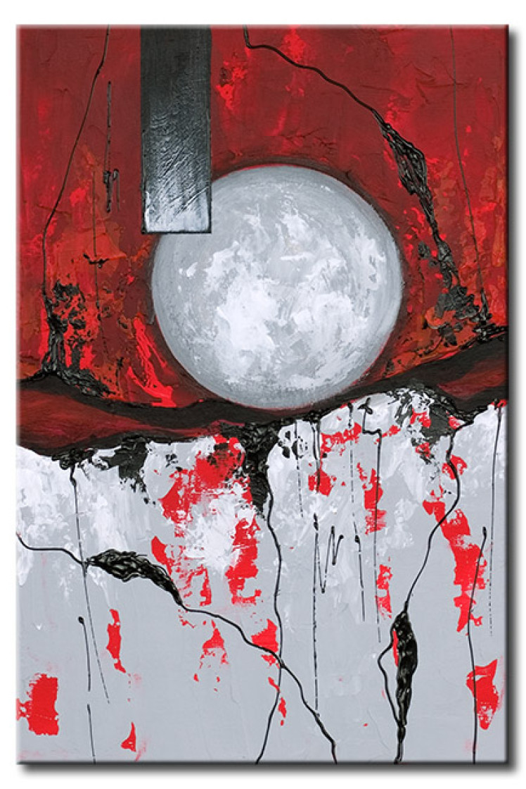 Målning Eld och is II (1-del) - abstraktion med kula och röda kladdar 48066