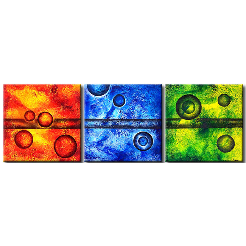 Quadro Círculo De Cores (3 Partes) - Abstração Colorida Com Composição De Padrões