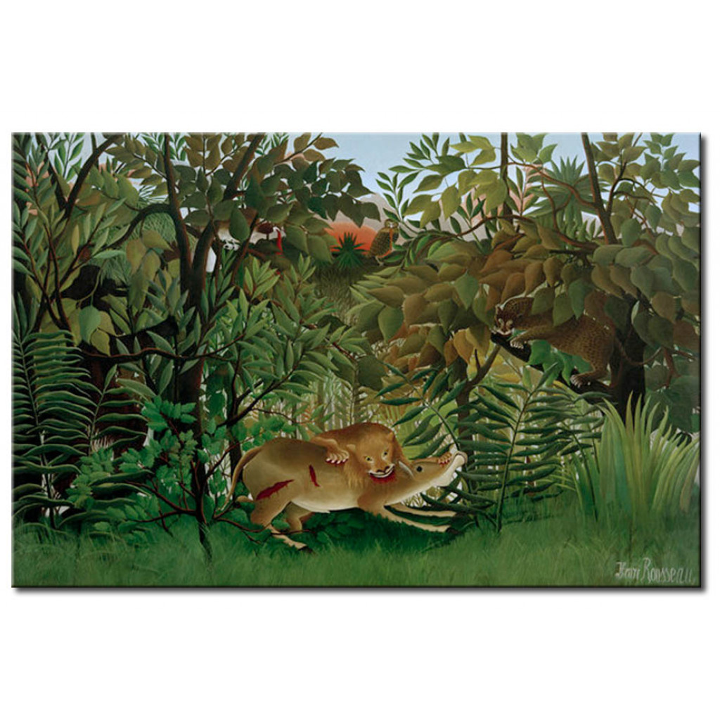 Schilderij  Henri Rousseau: Le Lion, Ayant Faim, Se Jette Sur L'Antilope
